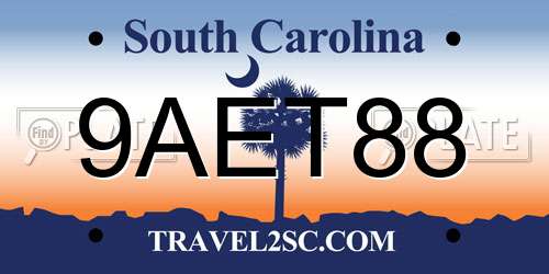 9AET88 South Carolina License Plate