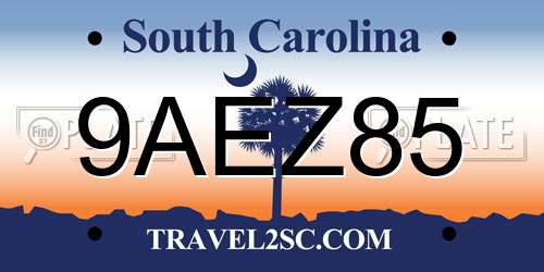 9AEZ85 South Carolina License Plate