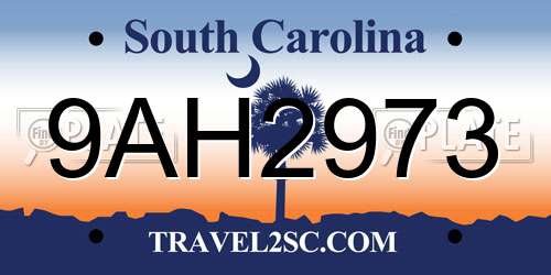 9AH2973 South Carolina License Plate