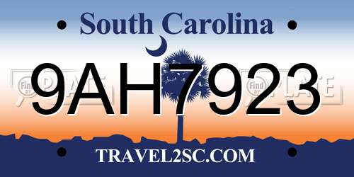 9AH7923 South Carolina License Plate
