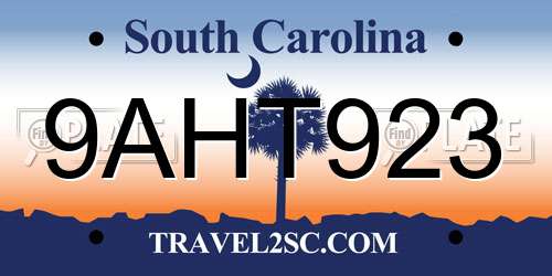 9AHT923 South Carolina License Plate