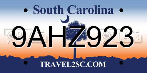 9AHZ923 South Carolina License Plate