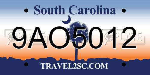 9AO5012 South Carolina License Plate