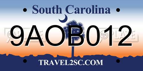 9AOB012 South Carolina License Plate