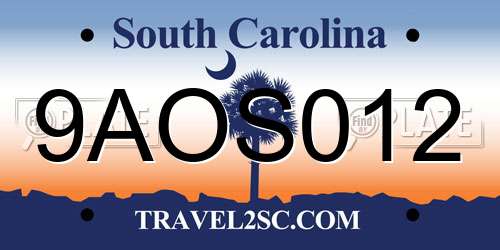 9AOS012 South Carolina License Plate