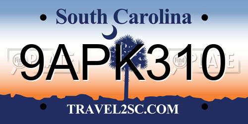 9APK310 South Carolina License Plate