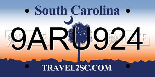 9ARU924 South Carolina License Plate