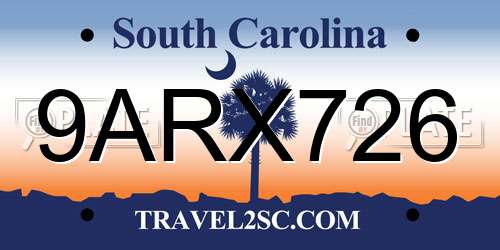 9ARX726 South Carolina License Plate