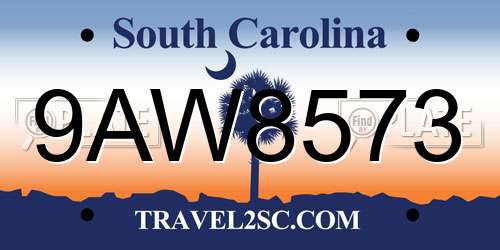 9AW8573 South Carolina License Plate