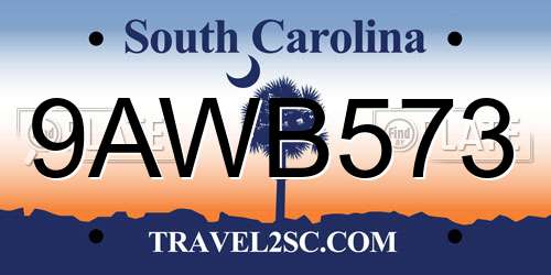 9AWB573 South Carolina License Plate