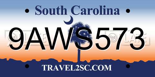 9AWS573 South Carolina License Plate