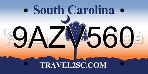9AZV560 South Carolina License Plate