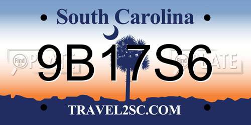 9B17S6 South Carolina License Plate
