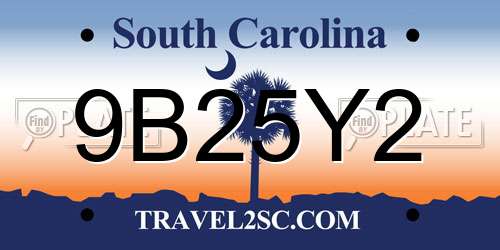 9B25Y2 South Carolina License Plate