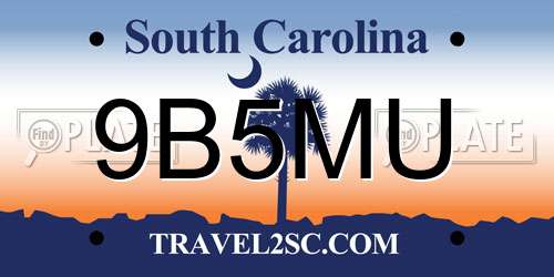 9B5MU South Carolina License Plate
