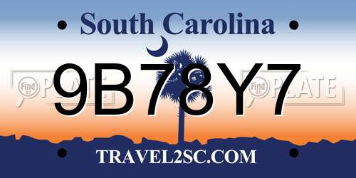 9B78Y7 South Carolina License Plate