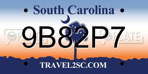 9B82P7 South Carolina License Plate