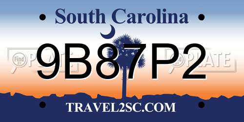 9B87P2 South Carolina License Plate