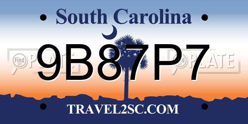 9B87P7 South Carolina License Plate