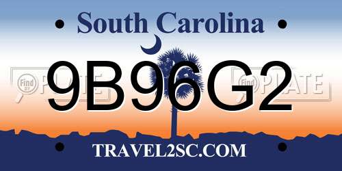 9B96G2 South Carolina License Plate