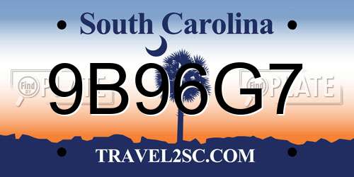 9B96G7 South Carolina License Plate