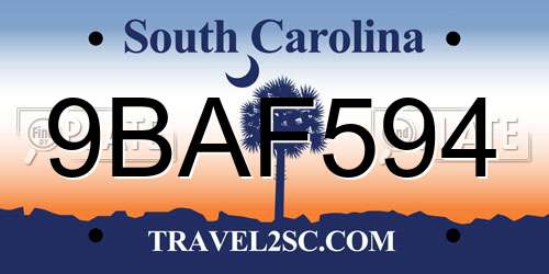 9BAF594 South Carolina License Plate