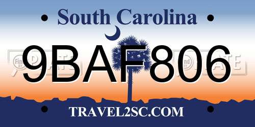 9BAF806 South Carolina License Plate