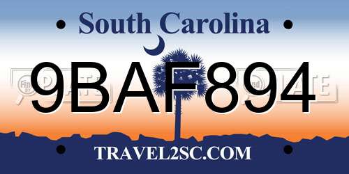 9BAF894 South Carolina License Plate