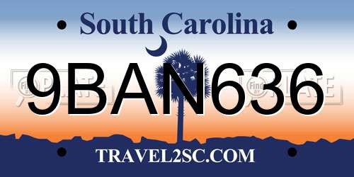 9BAN636 South Carolina License Plate