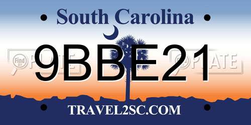 9BBE21 South Carolina License Plate