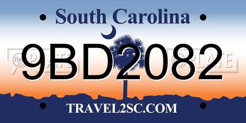 9BD2082 South Carolina License Plate