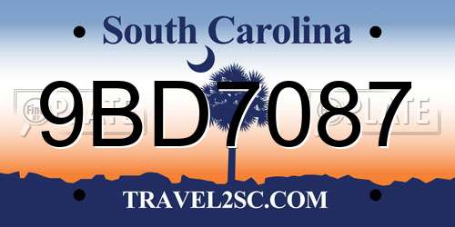 9BD7087 South Carolina License Plate
