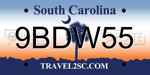 9BDW55 South Carolina License Plate