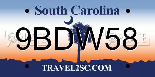 9BDW58 South Carolina License Plate