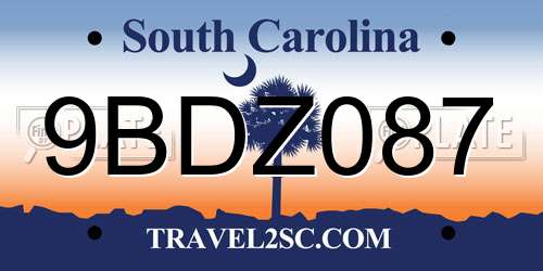 9BDZ087 South Carolina License Plate