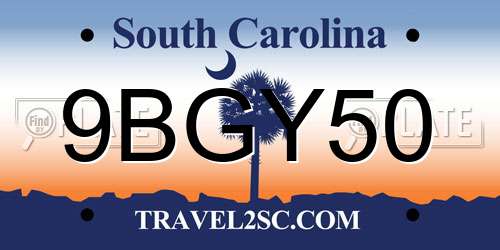 9BGY50 South Carolina License Plate