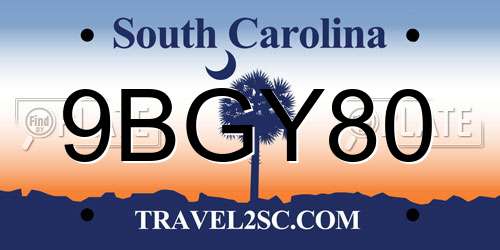 9BGY80 South Carolina License Plate