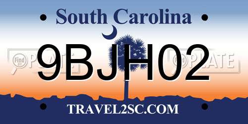 9BJH02 South Carolina License Plate