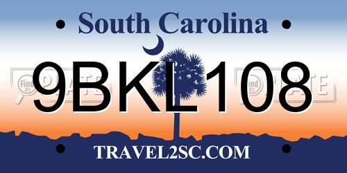 9BKL108 South Carolina License Plate