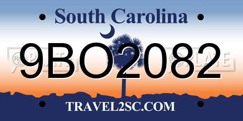9BO2082 South Carolina License Plate