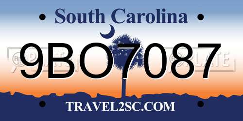 9BO7087 South Carolina License Plate