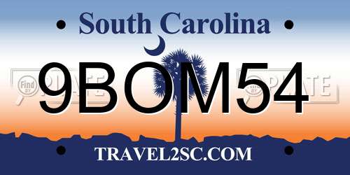 9BOM54 South Carolina License Plate