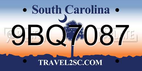 9BQ7087 South Carolina License Plate