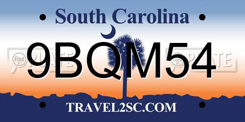 9BQM54 South Carolina License Plate