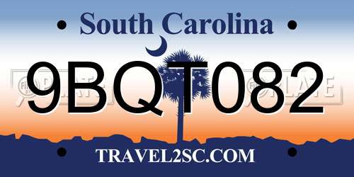 9BQT082 South Carolina License Plate