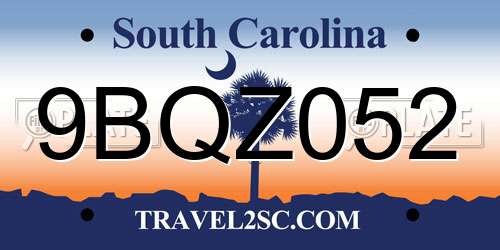 9BQZ052 South Carolina License Plate