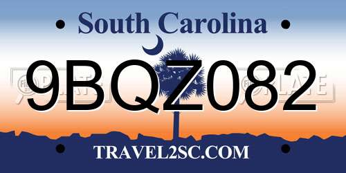 9BQZ082 South Carolina License Plate