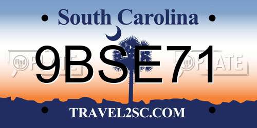 9BSE71 South Carolina License Plate