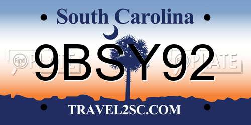 9BSY92 South Carolina License Plate