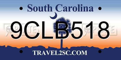 9CLB518 South Carolina License Plate